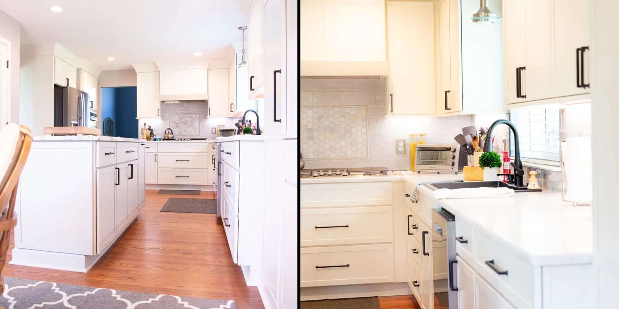 Images of a kitchen remodel featuring white custom cabinets in White Lake, MI by Cabinet Creations