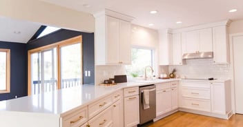 Oakland County kitchen remodel by Cabinet Creations with white cabinetry and gold hardware