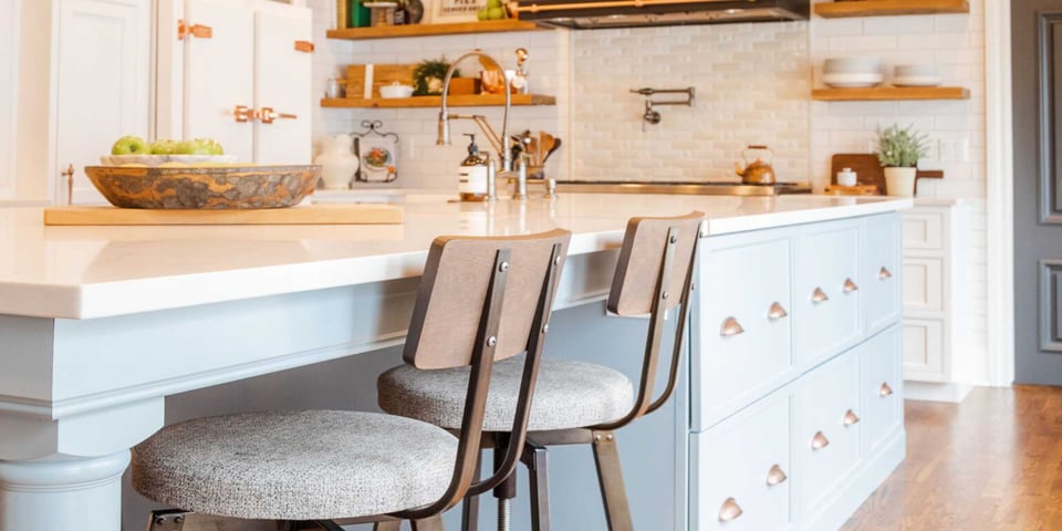 Image of custom kitchen island cabinetry with seating in Oakland County, MI by Cabinet Creations