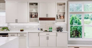 Photo of custom kitchen cabinetry with open shelving in Oakland County, MI by Cabinet Creations