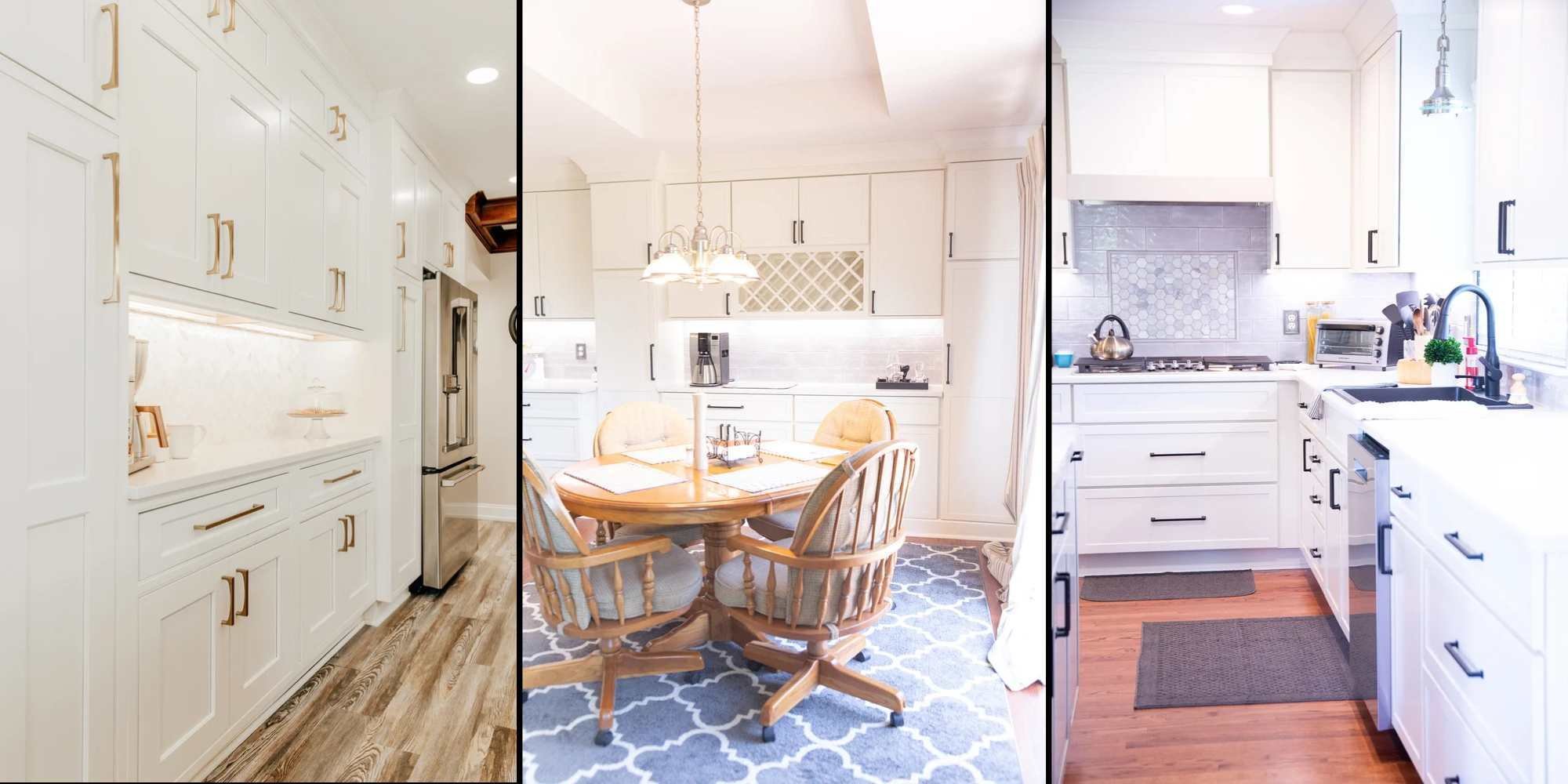 White shaker kitchen cabinets with brushed gold hardware by Cabinet Creations in Oakland County, MI