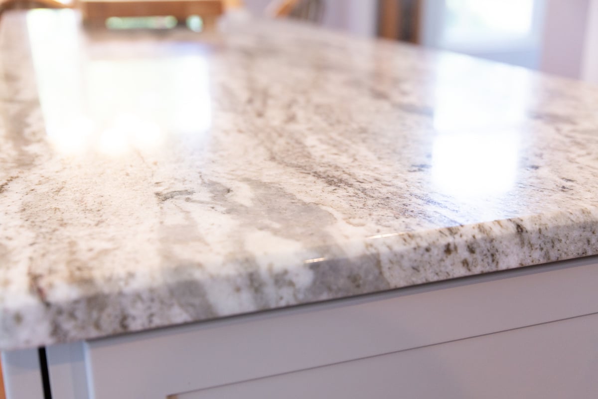 Close-up of a polished granite counter in a Cabinet Creations custom kitchen, Oakland County, MI